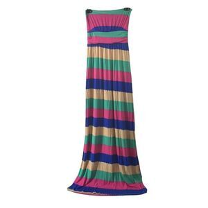 Colorful Strapless Maxi Dress Striped Size Small